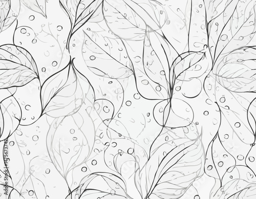 Interwoven Line Art of Water Droplets and Leaves