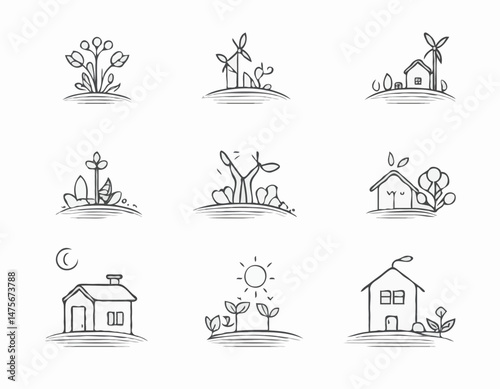 Sustainable Living Line Art Icons