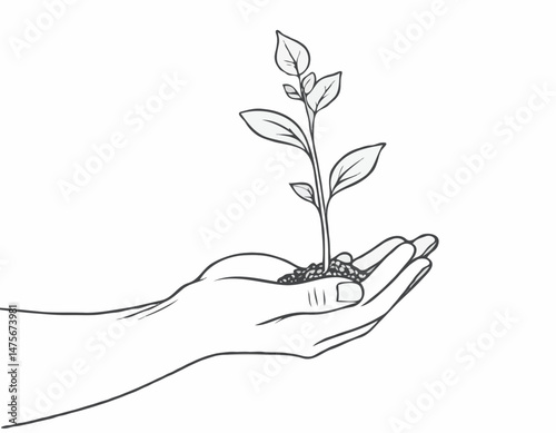 Continuous Line Art of a Hand Holding a Sprout