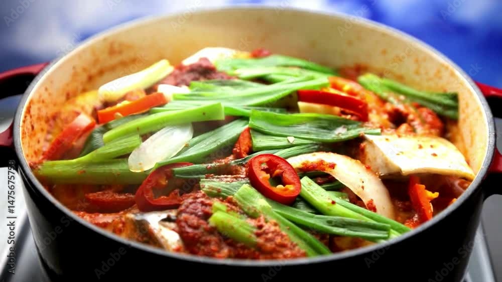Delicious Spicy Korean Stew in Red Pot