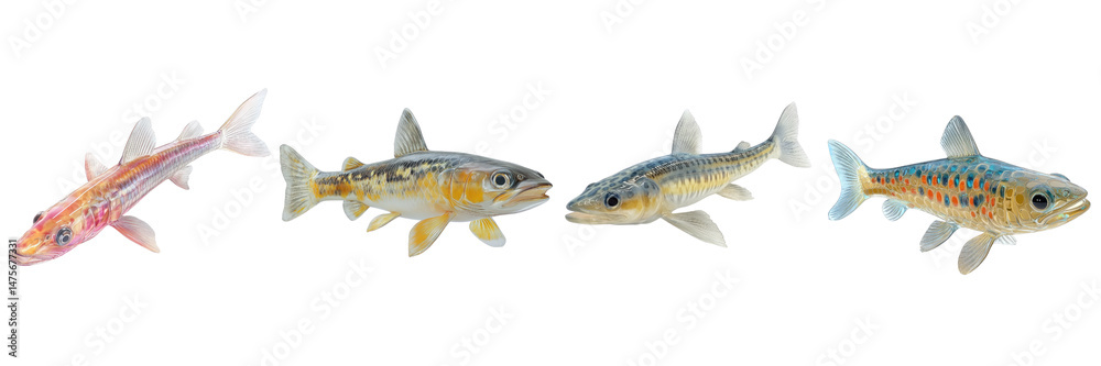 Fototapeta premium set 3d pike fish isolated on transparent png