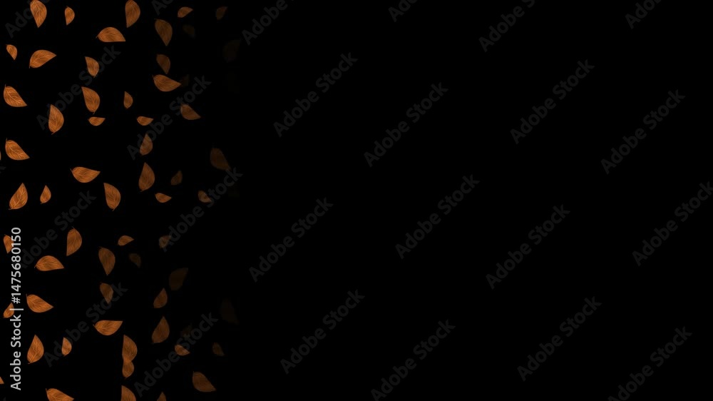 Elegant animation of golden leaves flying sideways, perfect for adding a touch of luxury to wedding invitations and romantic designs