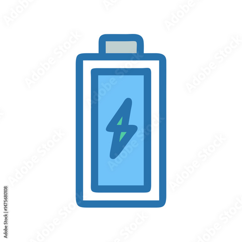 Blue Battery Icon with Charging Symbol on Black Background