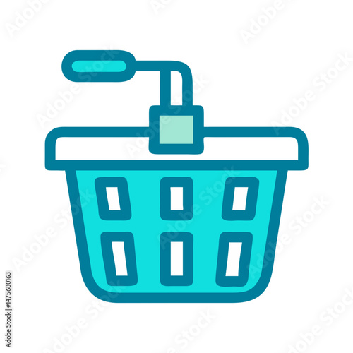 Teal shopping basket with handle, icon for design