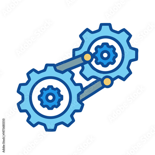 Blue Gears Interlocking Mechanism on Black Background Illustration