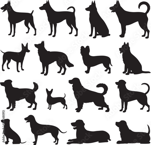 Loyal Dog Sitting Silhouette

Playful Puppy Running Vector

Dog with Paw Up Silhouette Scene

Alert Guard Dog Vector Design

Dog and Owner Walking Silhouette