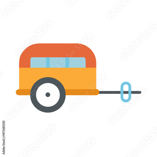 Orange utility trailer illustration on black background flat design