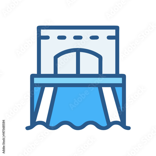 Stylized Water Dam Icon with Waves and Blue Colors