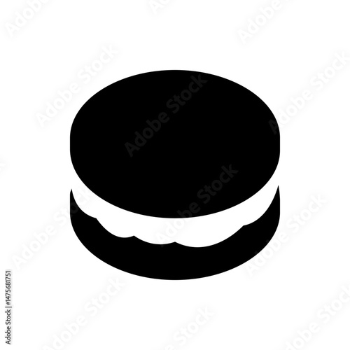 Illustration of a black and white sandwich cookie with a creamy filling in a simple and flat design style