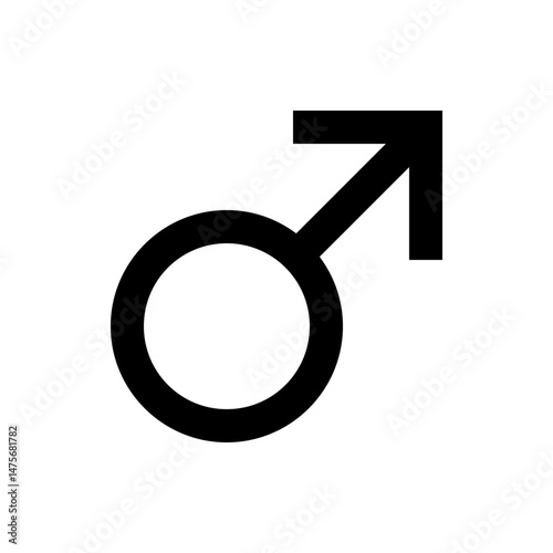 Illustration of a black male symbol with a circle and an arrow pointing to the upper right corner design