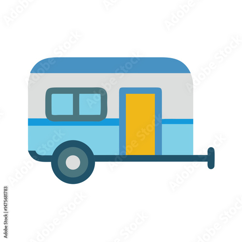 Cartoon camping trailer, road trip, caravan icon design