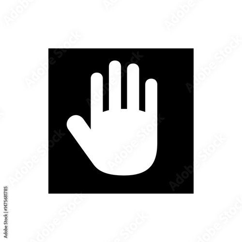 Illustration of a white hand with fingers extended against a black background creating a simple graphic design