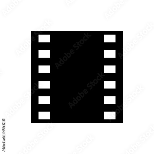 A black background with two vertical lines of white rectangles resembling a film strip on either side of it