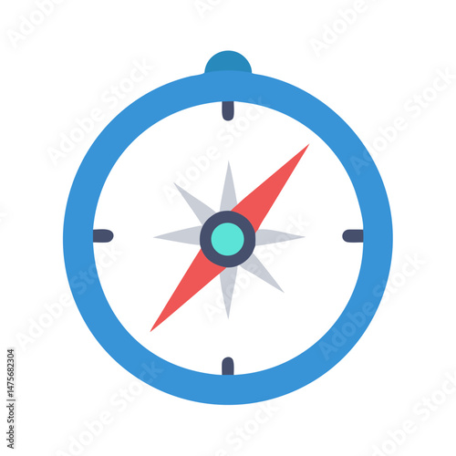 Blue Flat Compass on Black Background For Direction