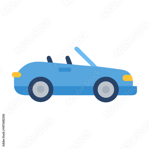 Blue convertible car illustration isolated on black background