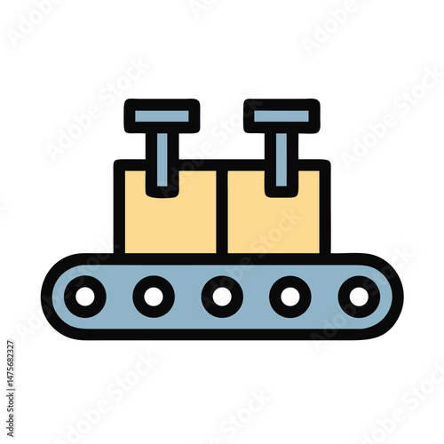 Conveyor belt icon with packages, manufacturing and delivery