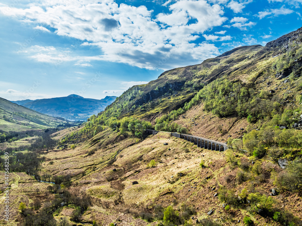 Glen Ogle Viaduct from a dron, Road A85, Scotland, UK