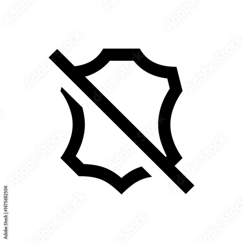 Depicts a black and white symbol of a crossed out leather hide representing a prohibition or restriction on leather