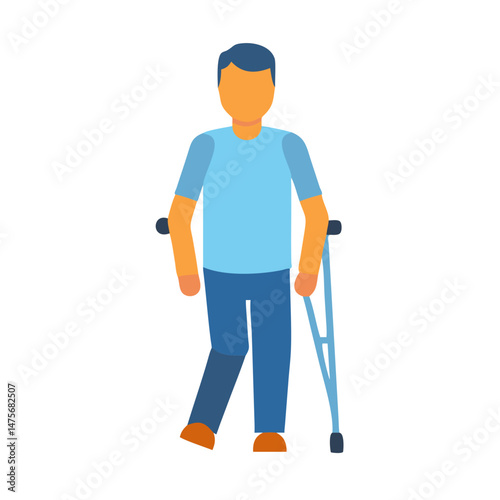 Man with crutch, disability, healthcare, support, broken leg