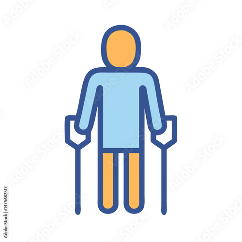 Person with Crutches Icon Illustration for Medical Use