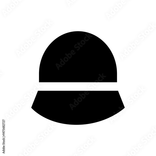 Black semicircle above a horizontal line and a curved shape below the line on a white background image