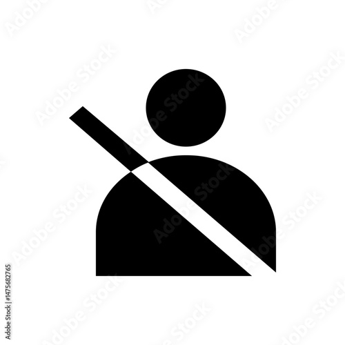 Person icon with seatbelt in black and white representing safety and protection during travel or transport