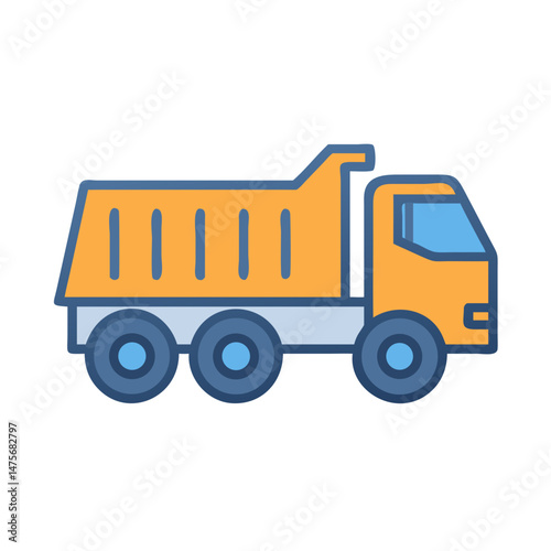 Illustration of a cartoon dump truck with outline