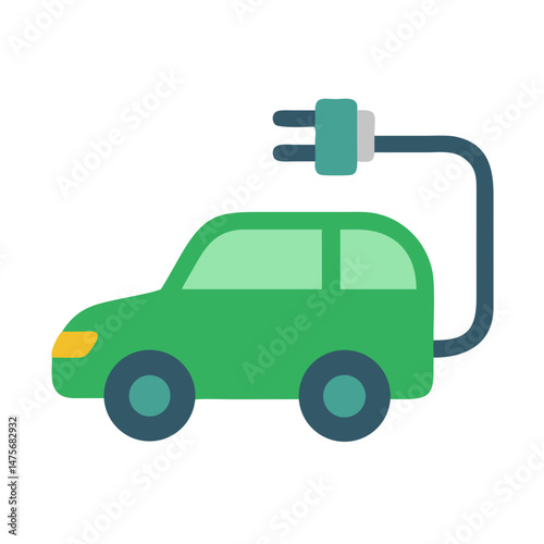 Green electric car with charging plug vector illustration