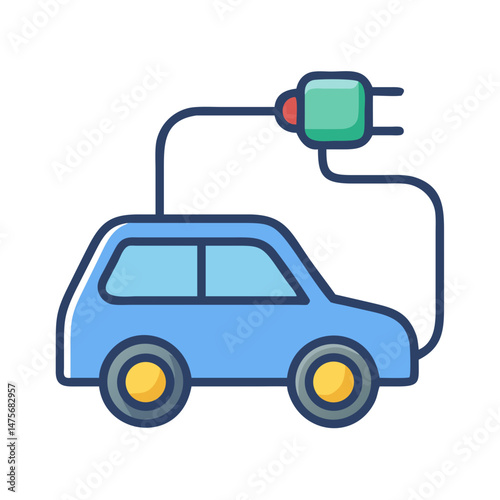 Illustration of Electric Car with Charging Plug Icon