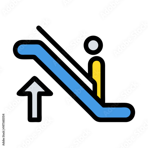 Escalator moving up, illustration, colorful graphic, black background
