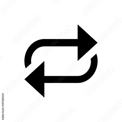 Two curved arrows pointing in opposite directions creating a circular motion in a black and white design