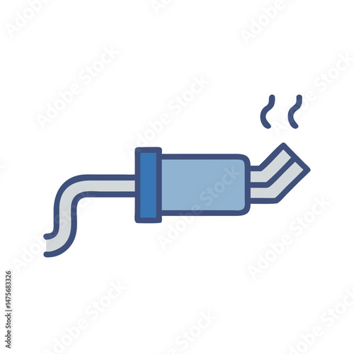 Car exhaust pipe with smoke, isolated cartoon icon