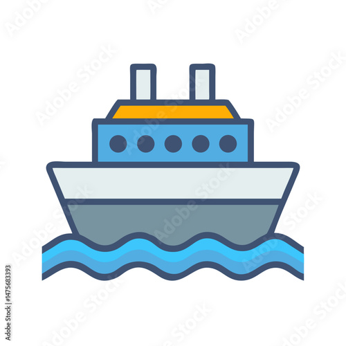 Colorful Cruise Ship Icon on Wavy Water