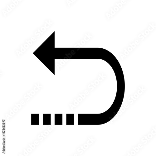 Black arrow looping back with a dashed line indicating the starting point on a white background view