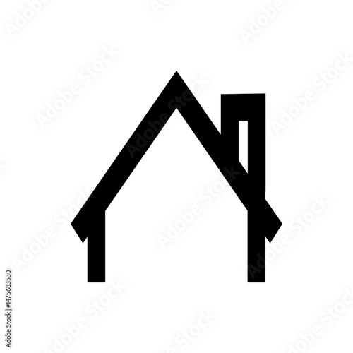 Illustration of a simple house with a roof, chimney, and basic structure in black and white outline form