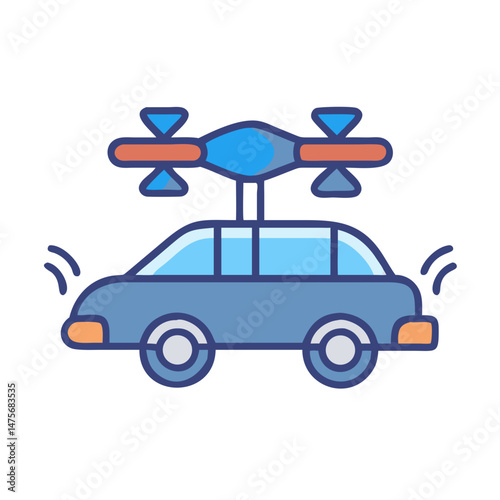 Flying car icon with drone, futuristic transport vector