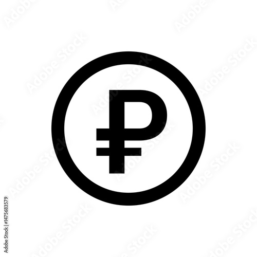 Illustration of a black ruble symbol inside a black circle on a white background currency and finance icon 100