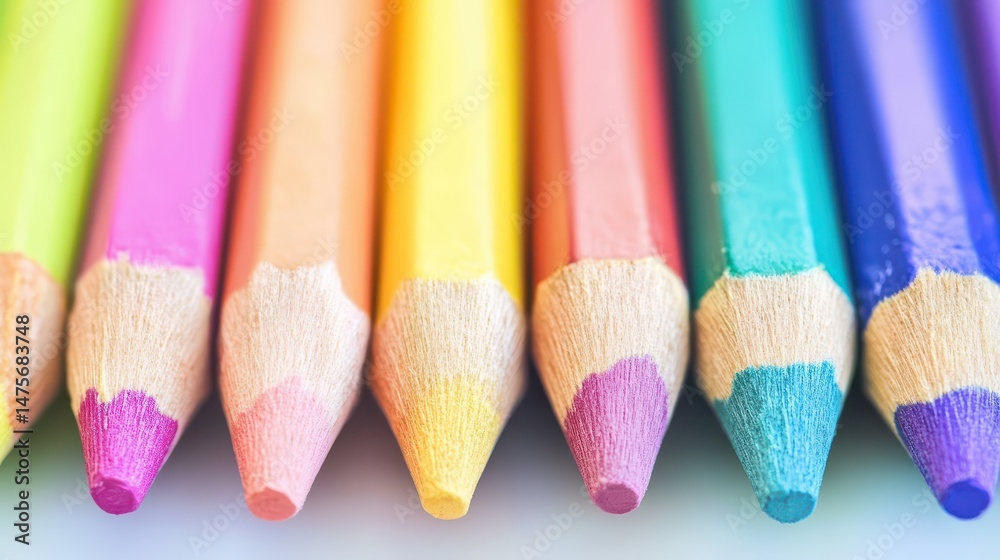 Colorful pencils arranged in a vibrant row Colorful pencils arranged in a vibrant row
