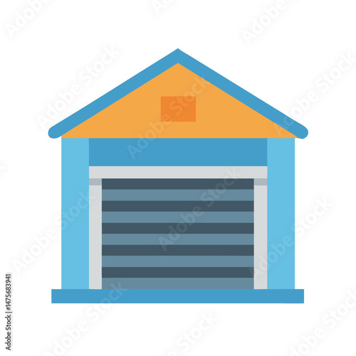 Blue and Orange Garage with Rolling Door Icon