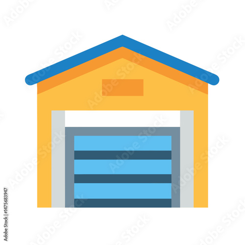 Simple Icon of Garage Building with Blue Door