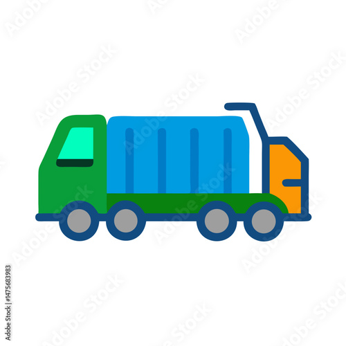 Colorful Cartoon Garbage Truck Icon, Vehicle, Transport