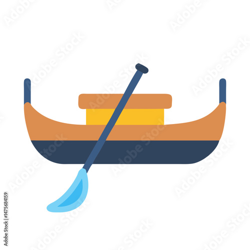 Cartoon Gondola with Paddle Vector Illustration on Black