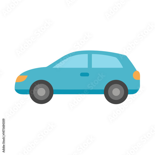 Blue Hatchback Car Illustration on a Black Background