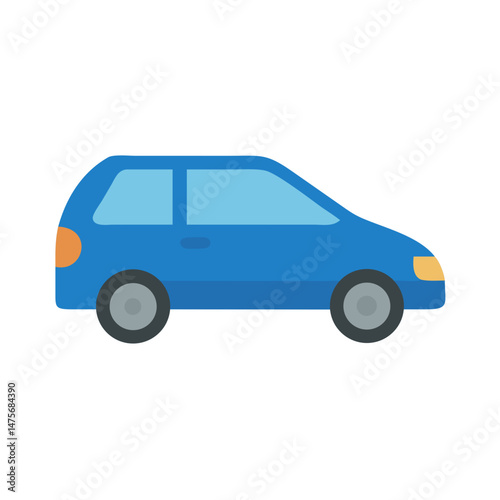 Simple Blue Hatchback Illustration on Black Background