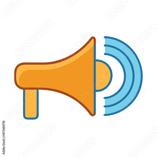 Orange megaphone with sound waves on black background