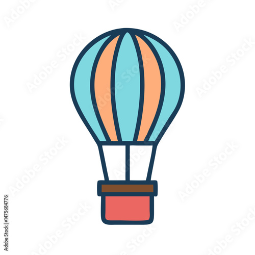 Cute hot air balloon icon illustration on black