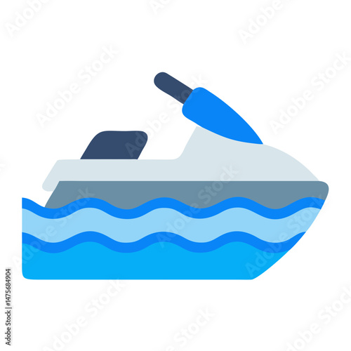 Cartoon Jet Ski on Blue Waves, Black Background