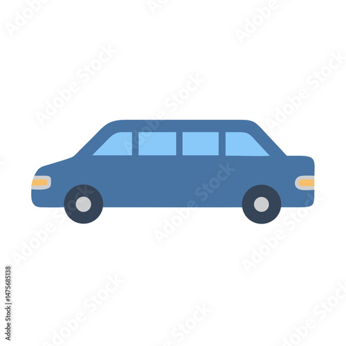 Blue Limousine Illustration Isolated on Black Background