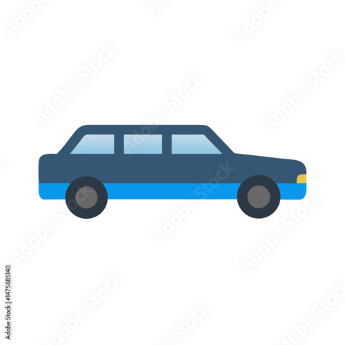 Blue Limousine Car Vector Illustration on Black Background