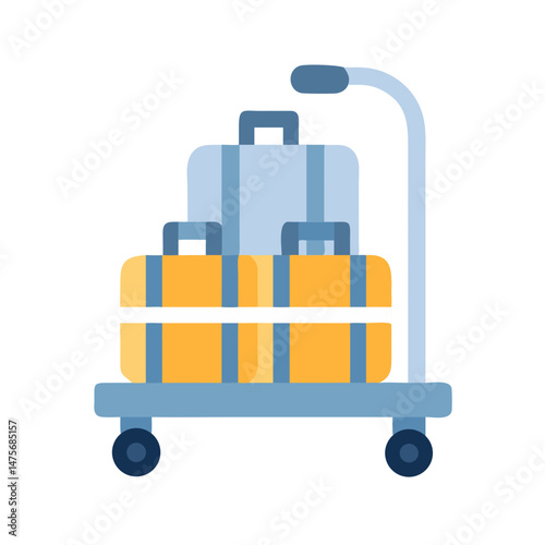 Luggage Cart Flat Icon with Suitcases on Black
